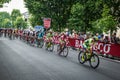 Milan, Italy 31 May 2015; Group of Professional Cyclists in Milan accelerate and prepare the final sprint Royalty Free Stock Photo